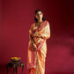 Joban Fashion Cream & Orange Plain With Weaving Border Banarasi Silk Sarees | Swadesiicart