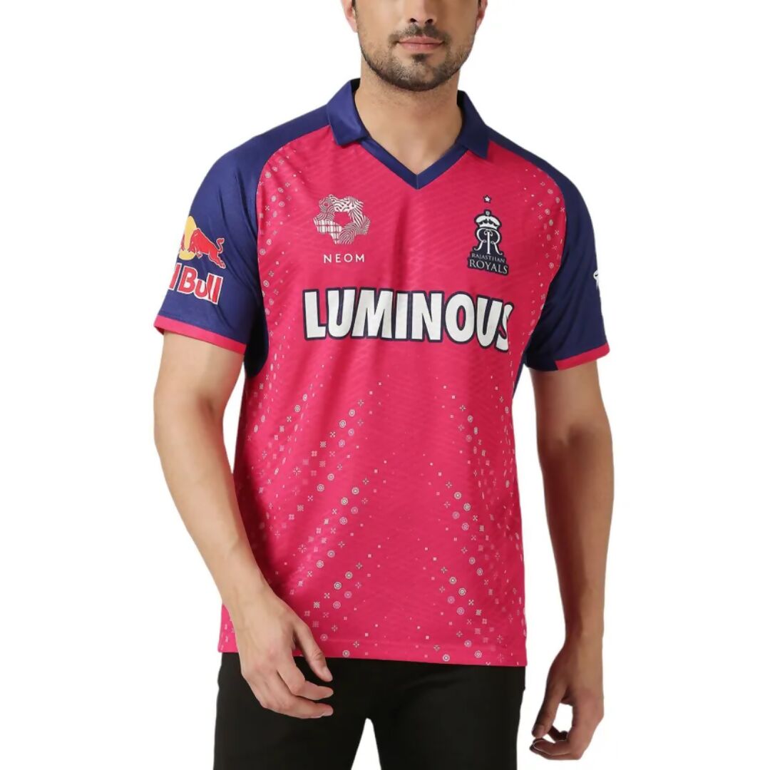 Rajasthan Royals Men Pink Typography Printed Half Sleeves Jersey IPL, T20 | Swadesiicart