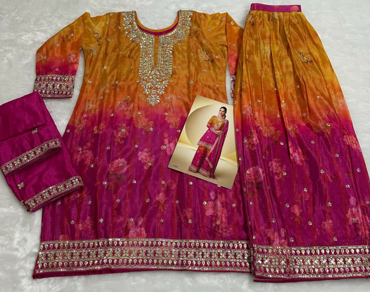 Anaita Pink Chinon Silk Readymade Suit with Sequence Work