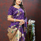Lorenvalley Fashion Purple Soft Paithani Silk Woven Design Gold Zari Meenakari Weaving Saree - Swadesiicart