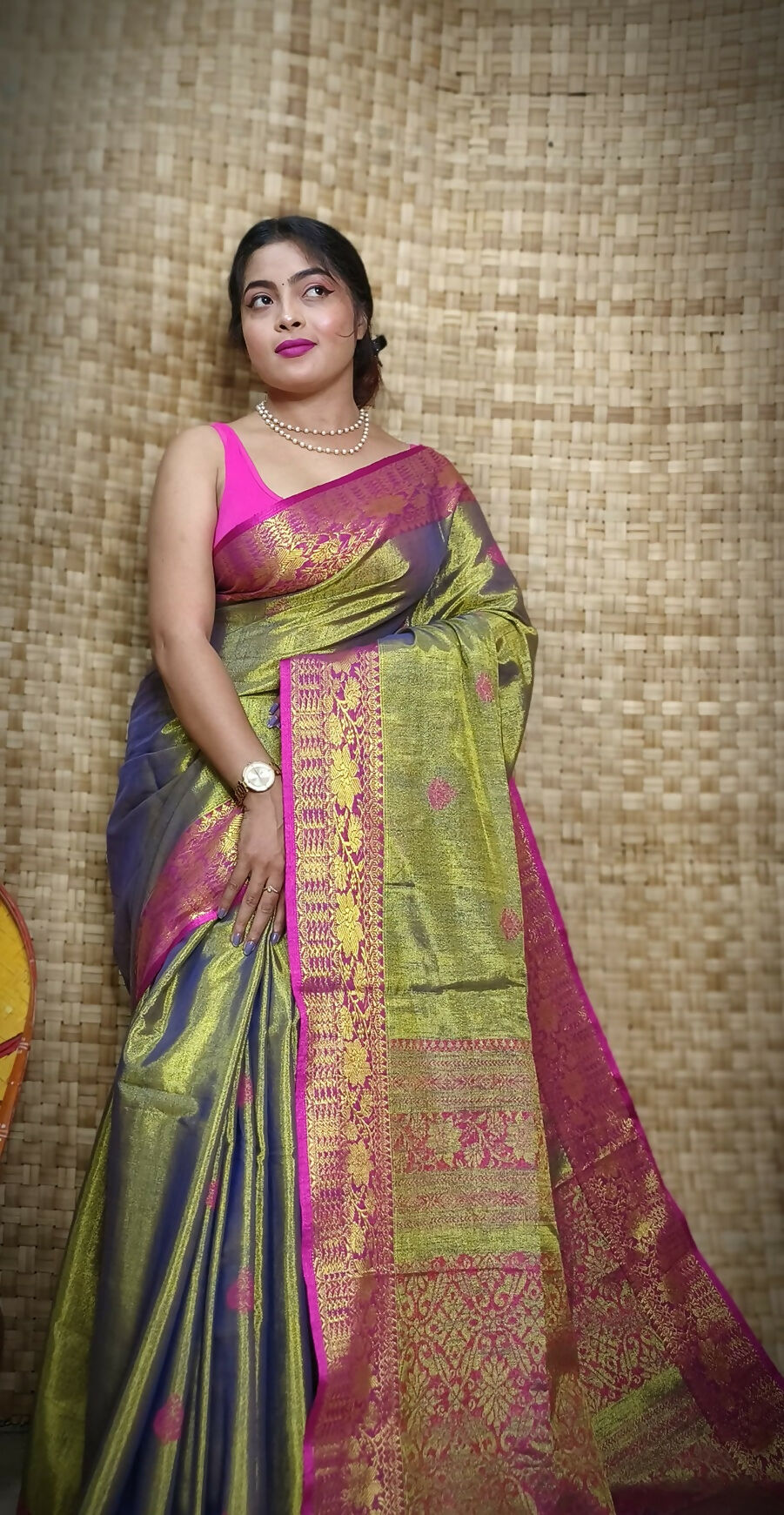 Exclusive Collection Golden Olive Beautiful Tissue Benarasi Saree - Swadesiicart