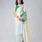Vastranavya Pastel Rainbow Freehand Peacock Feather Print Ready to Wear Saree | Swadesiicart