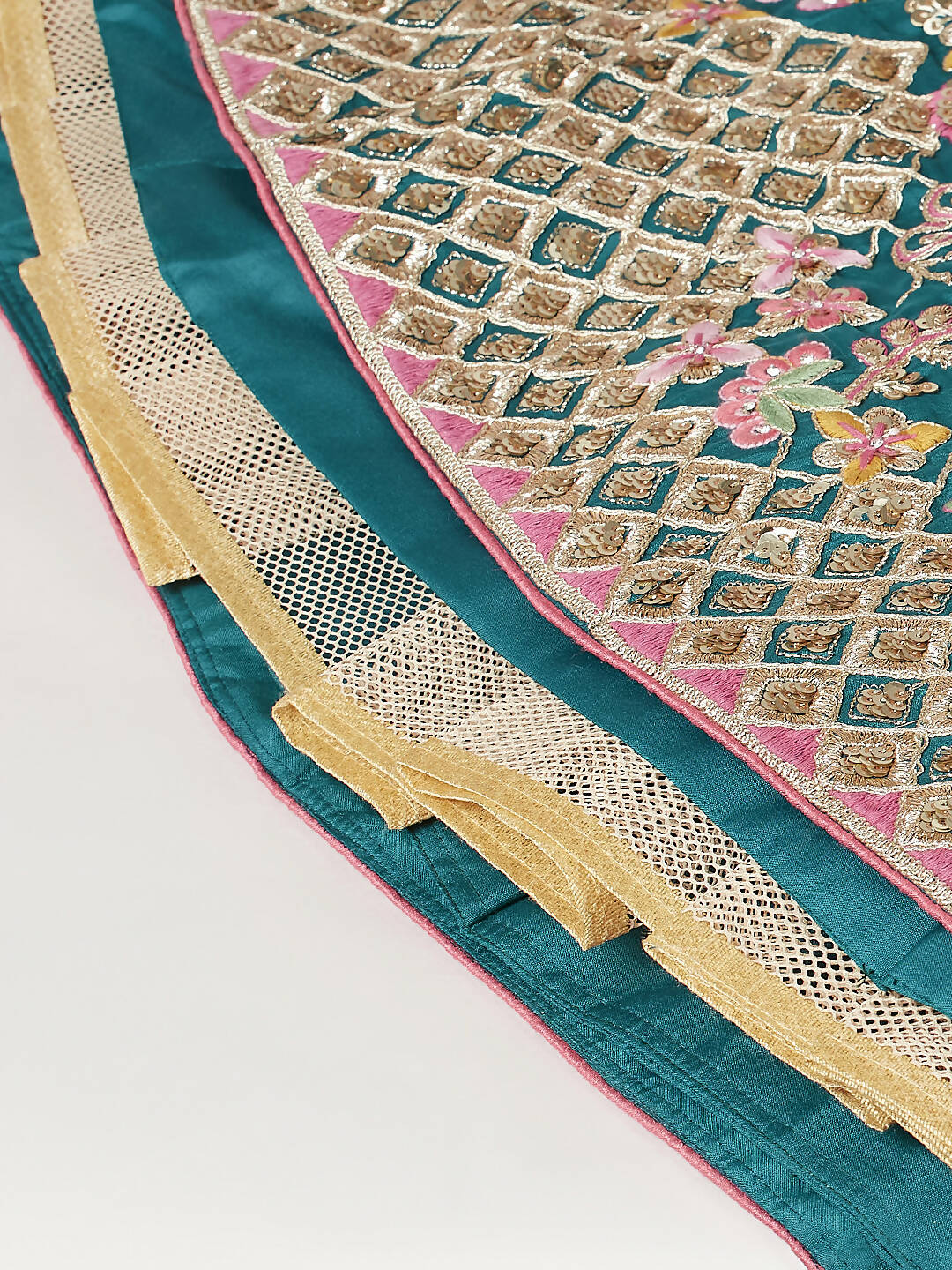 House of Panchhi Teal Pure Georgette Sequinse Work Lehenga & Blouse with Dupatta | Swadesiicart