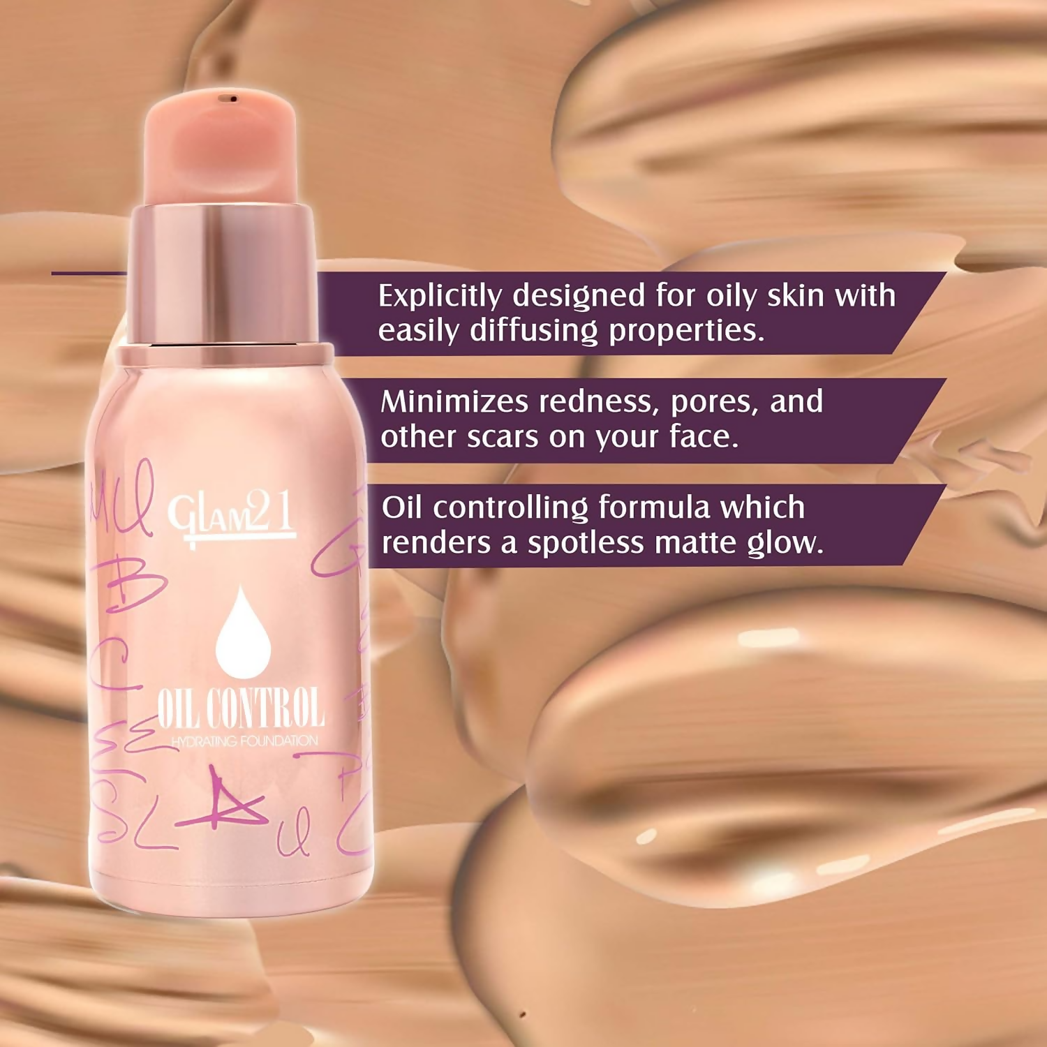 Glam21 Oil Control Hydrating Foundation - 02 Warm Beige - Swadesiicart