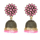 Mominos Fashion Johar Kamal Beautiful Kundan Work Jhumka With Baby Pink Beads - Mominos Fashion