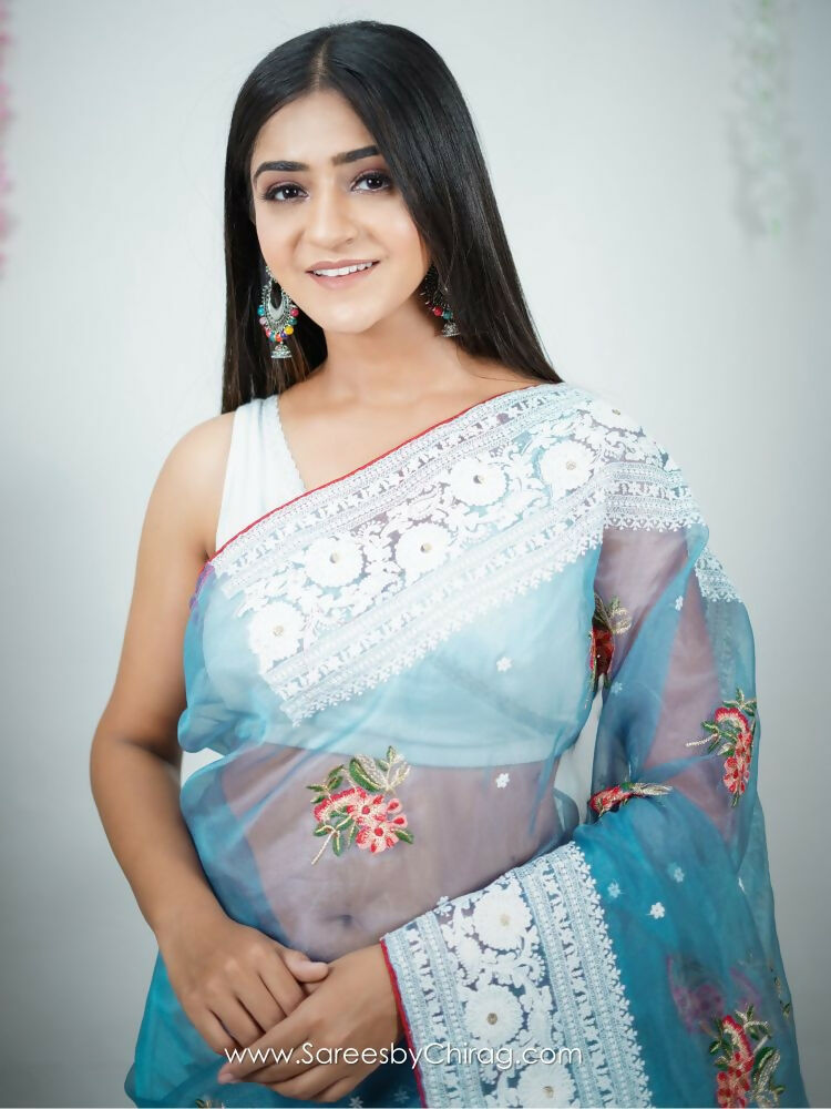 Vamsee Sambhuti Sky Organza Saree - Swadesiicart