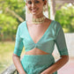 Vishnu Weaves Women's Sea-Green Handloom Raw Silk Woven Border Saree with Blouse - Swadesiicart