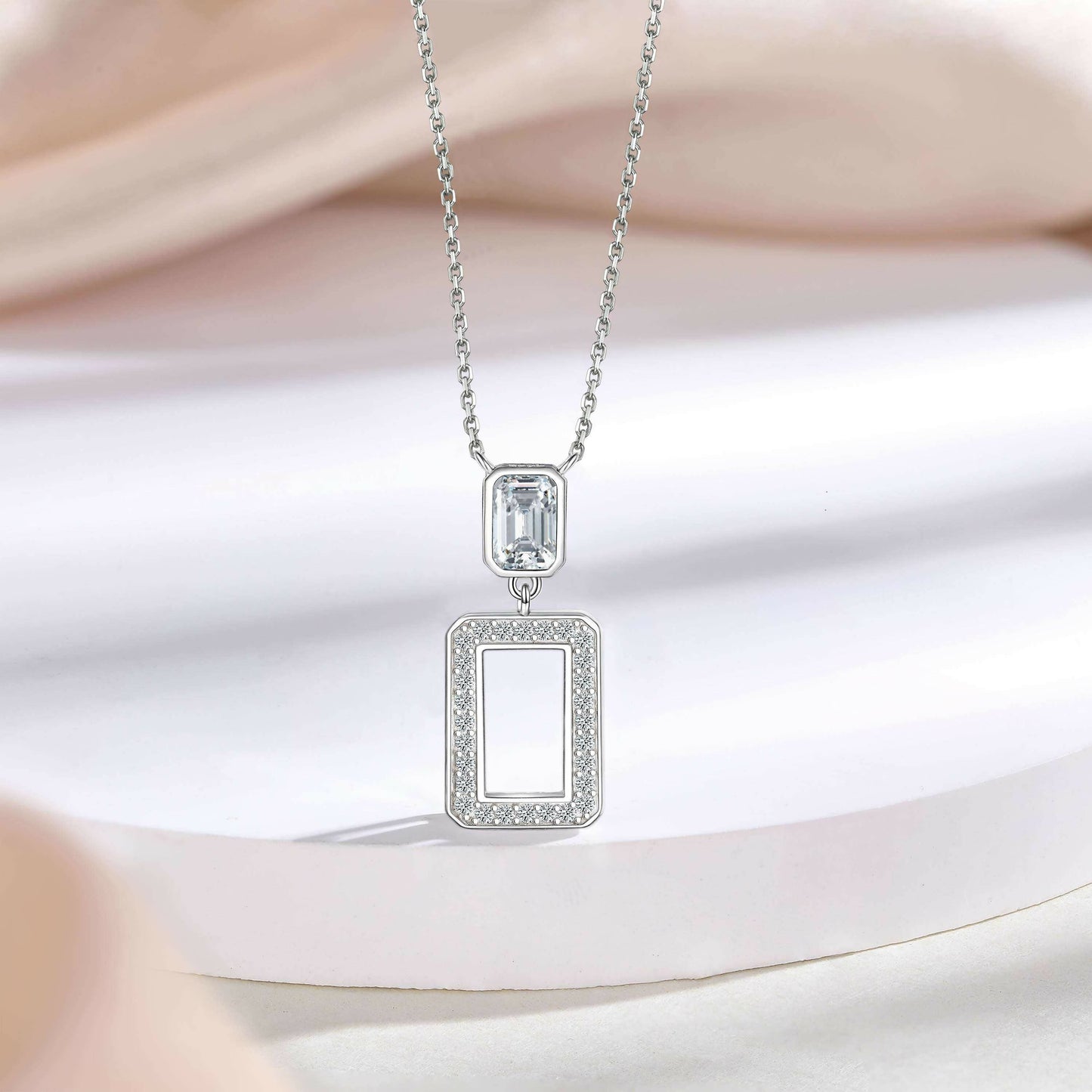 Cauer Elegant 14K White Gold Plated Moissanite Pendant Necklace | Swadesiicart