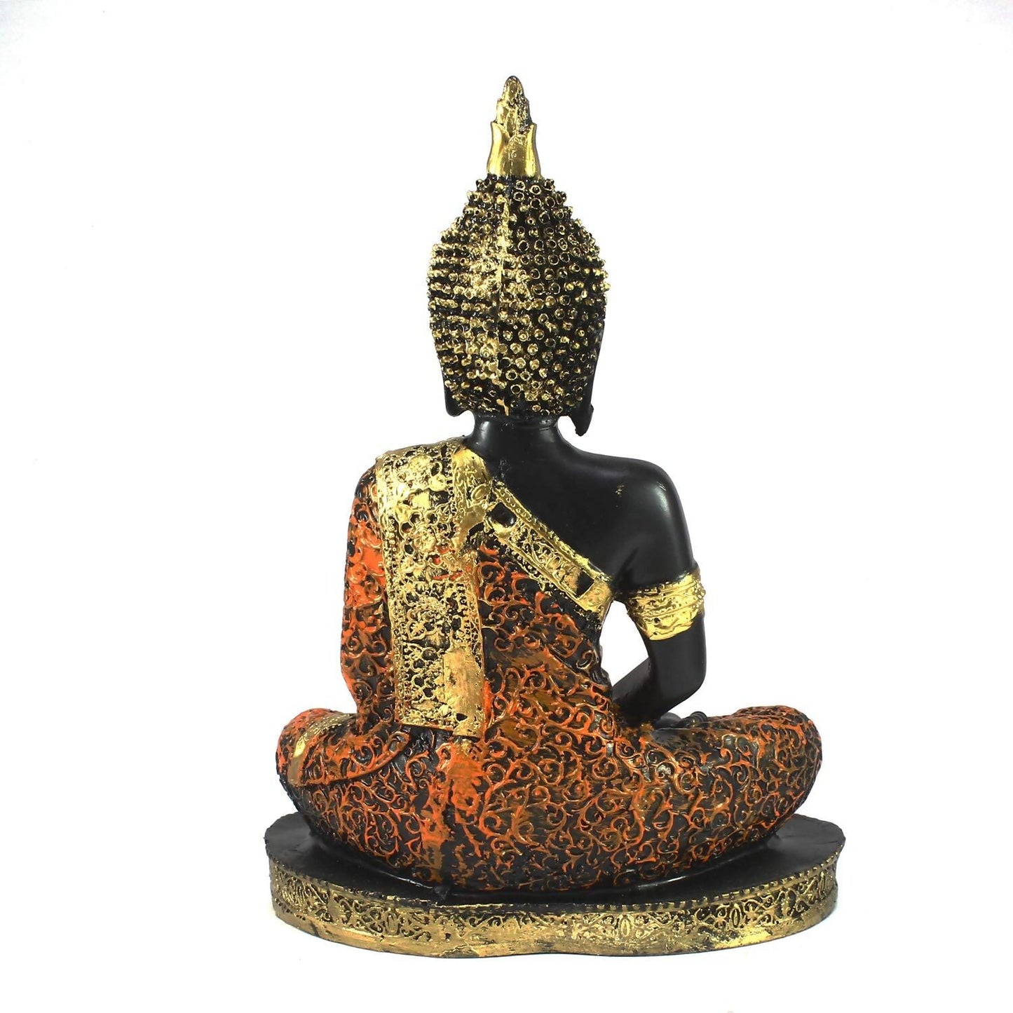 eCraftIndia Golden, Orange, and Black Polyresin Meditating Lord Buddha Statue - Swadesiicart