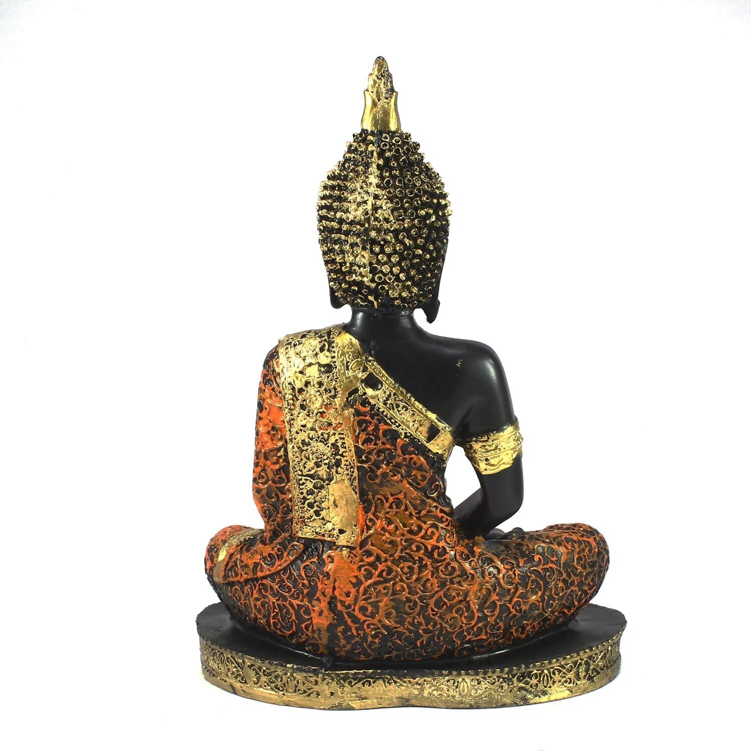 eCraftIndia Golden, Orange, and Black Polyresin Meditating Lord Buddha Statue - Swadesiicart