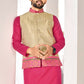 Anaita Beige Cotton Straight Kurta Pajama & Koti With Jequard Work
