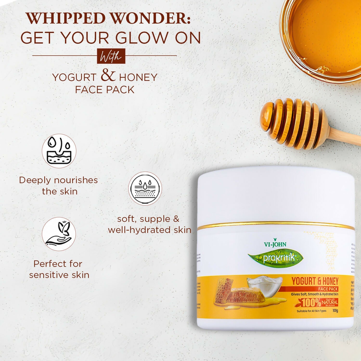 VI-JOHN Prakritik Yogurt & Honey Face Pack Restoresgmlow, Made With 100% Natural Bio Actives | Swadesiicart