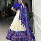 Lorenvalley Offwhite and Royalblue Tussar Silk Patola Print Lehenga Choli | Swadesiicart
