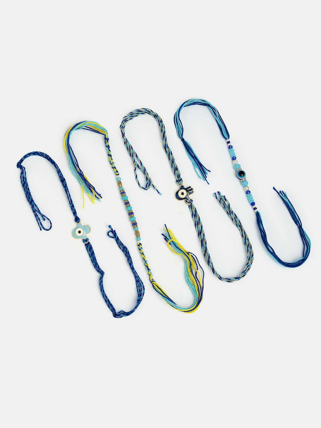 NVR Women & Men Set of 4 Blue Evil Eye Charm Rakhi With Roli Chawal & Chocolate | Swadesiicart