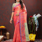 Lorenvalley Fashion Peach Kanjivaram Silk Woven Design with Zari Weaving Saree - Swadesiicart
