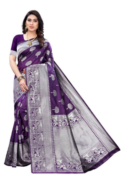 Vamika Banarasi Jacquard Weaving Purple Saree (AMEE PURPLE) | Swadesiicart