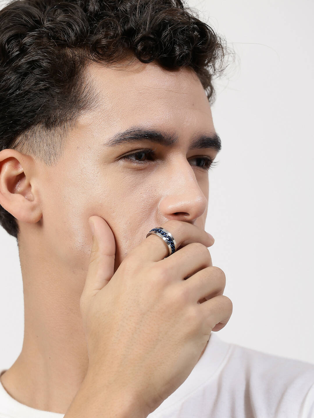 NVR Men's Rhodium Plated Stainless Steel Finger Ring - Swadesiicart