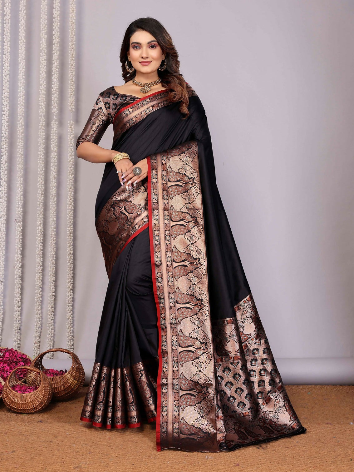 Joban Fashion Black Woven Banarasi Silk Sarees | Swadesiicart