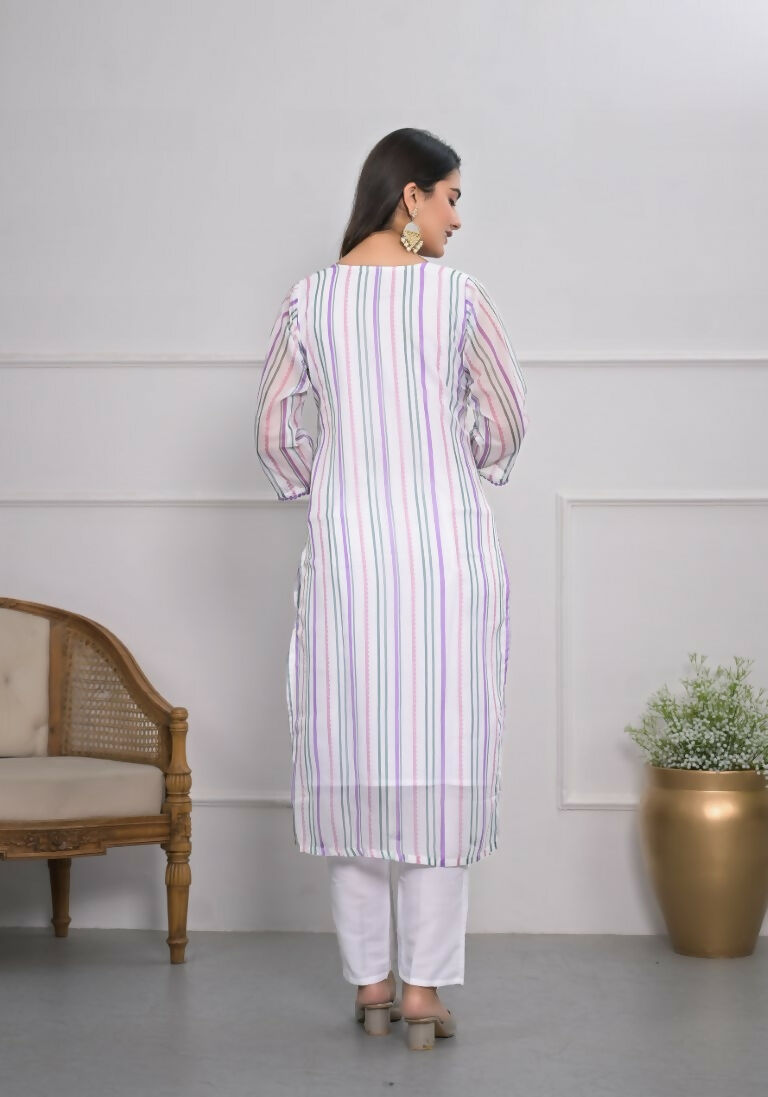 White Viscose Silk Embroidery with Thread and sequence Stitched Suit With Dupatta - Tanisha | Swadesiicart