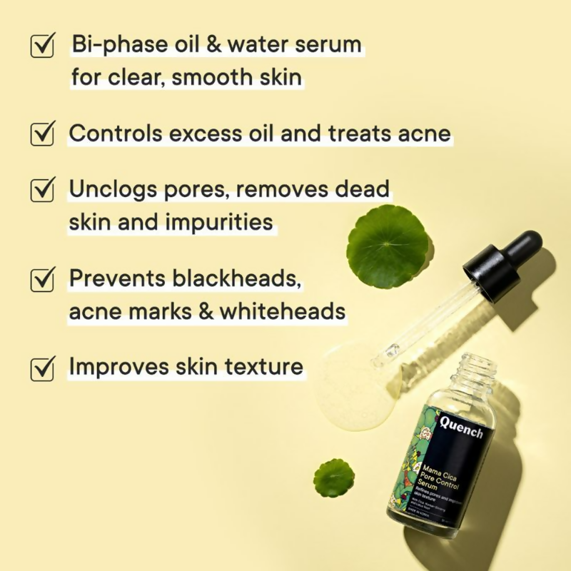 Quench Pore Control Serum with Cica & Korean Ginseng Controls Excess Oil & Acne | Swadesiicart