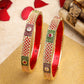 NVR Women's Set Of 2 Gold-Polished Red Kundan Traditional Bangles - Swadesiicart