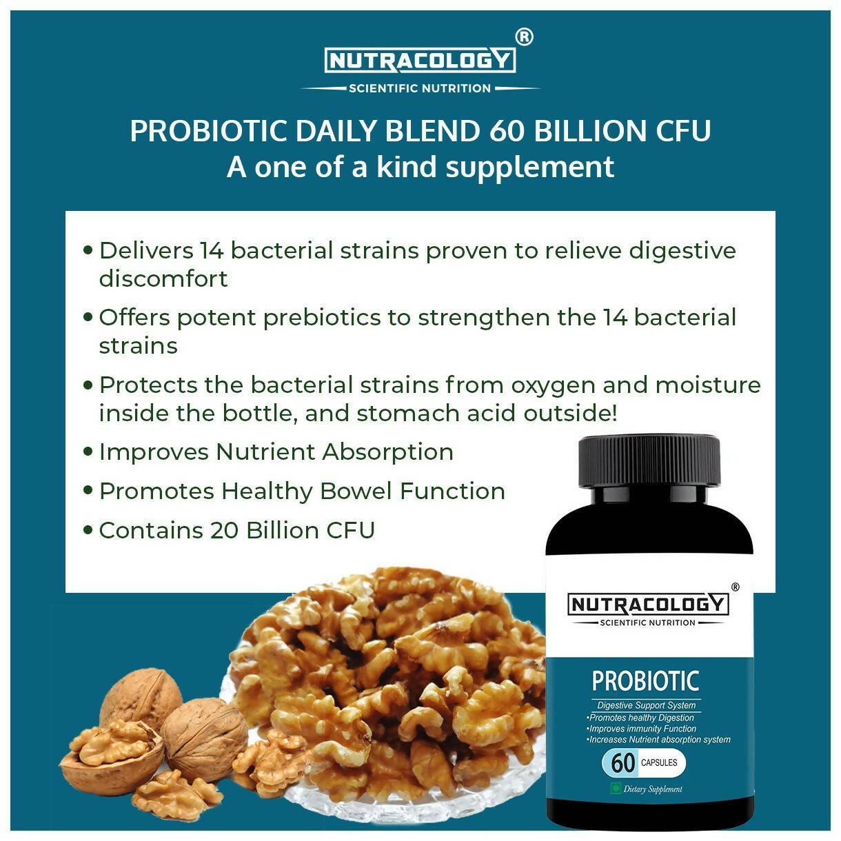 Nutracology Probiotics Supplement For Digestion Immunity And Overall Gut Health Capsules - Swadesiicart