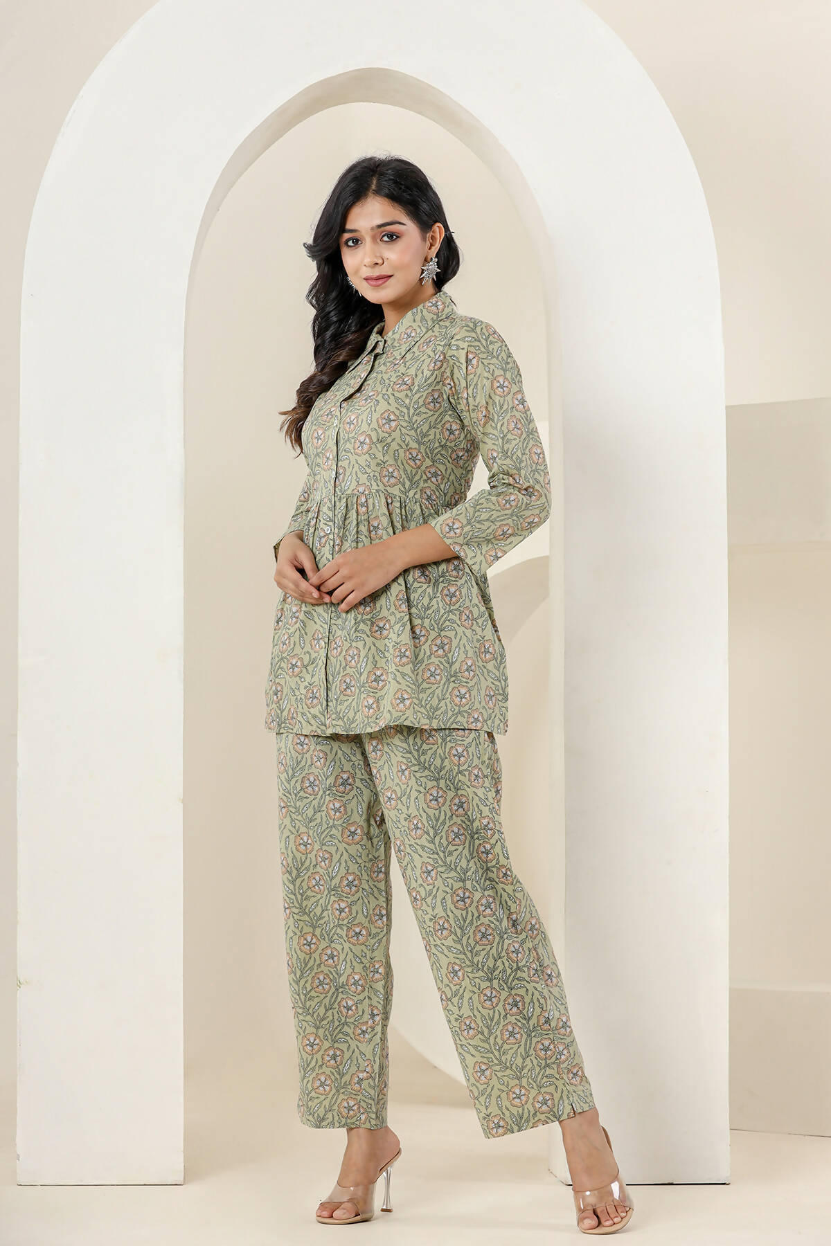 Kaajh Women's Green Printed Cotton Co-ord Set - Swadesiicart