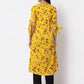 Myshka Women's Crepe Printed Half Sleeve V - Neck Casual Yellow Kurta