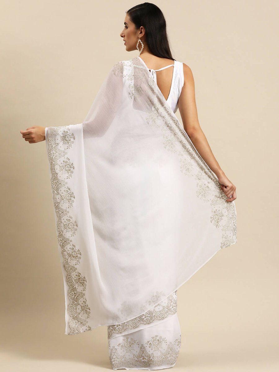 Ahalyaa Women's Traditional Semi Stitch Saree - White | Swadesiicart