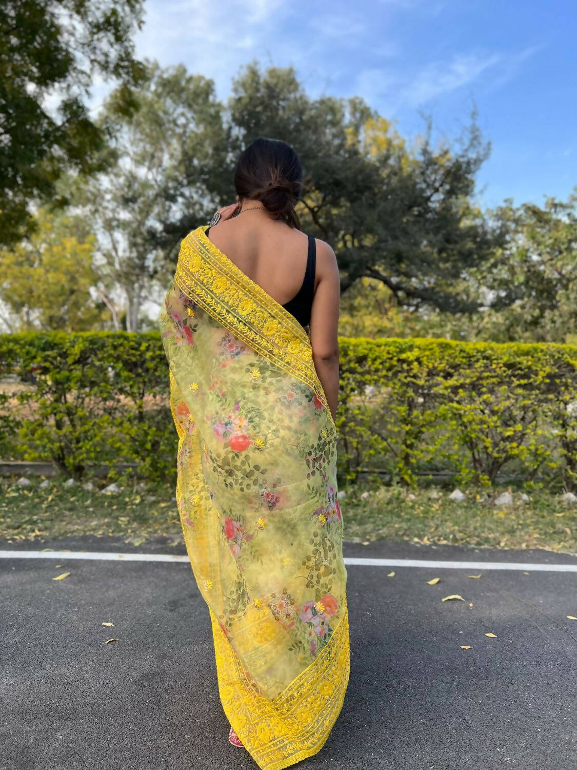 Vamsee Yellow Organza Saree - Swadesiicart