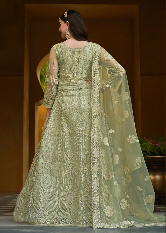 Pista Green Pure Butterfly Net Wedding Wear Anarkali Suit - Emponline | Swadesiicart
