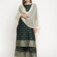 Ahalyaa Dark Green Gold Print Kurta Palazzo Set With Dupatta | Swadesiicart
