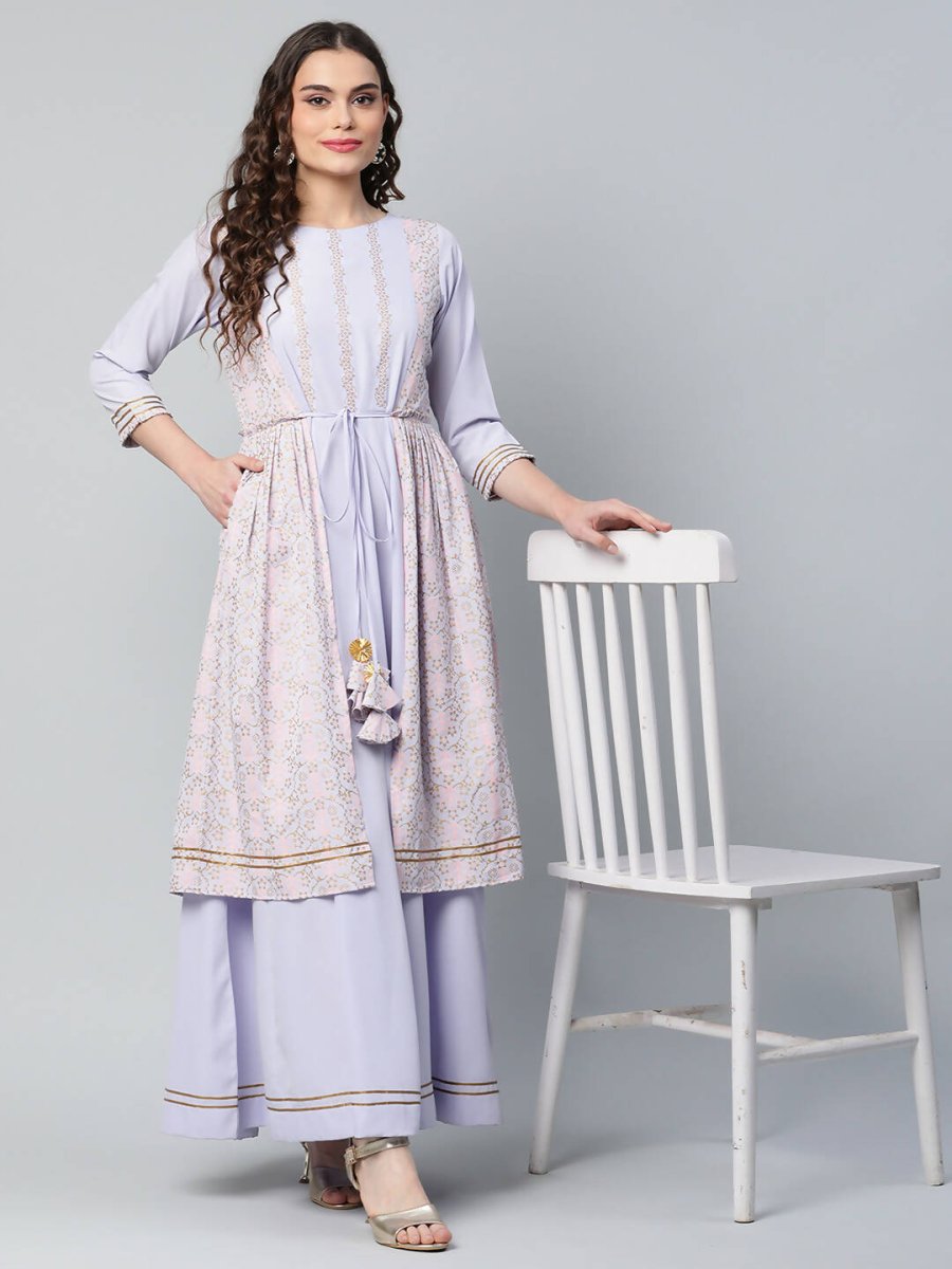 Ahalyaa Womens Powder Blue Crepe Floral Dress | Swadesiicart