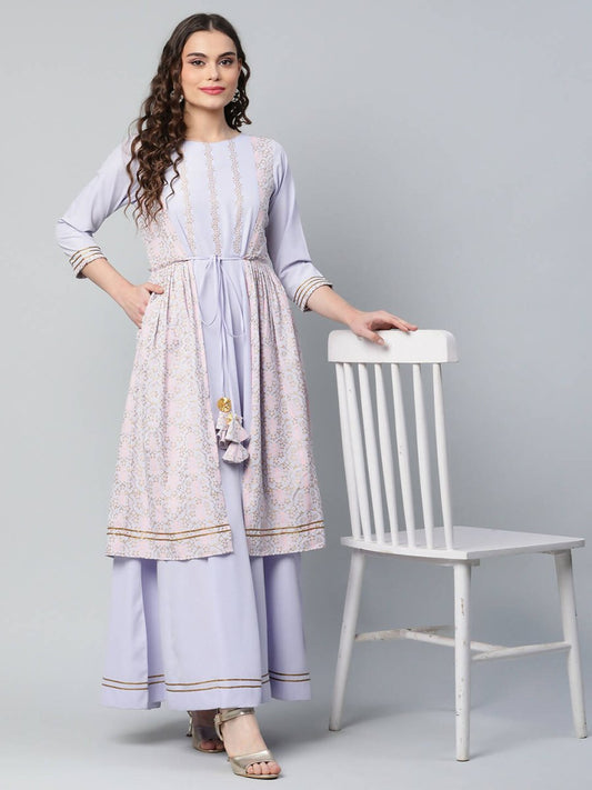 Ahalyaa Womens Powder Blue Crepe Floral Dress | Swadesiicart
