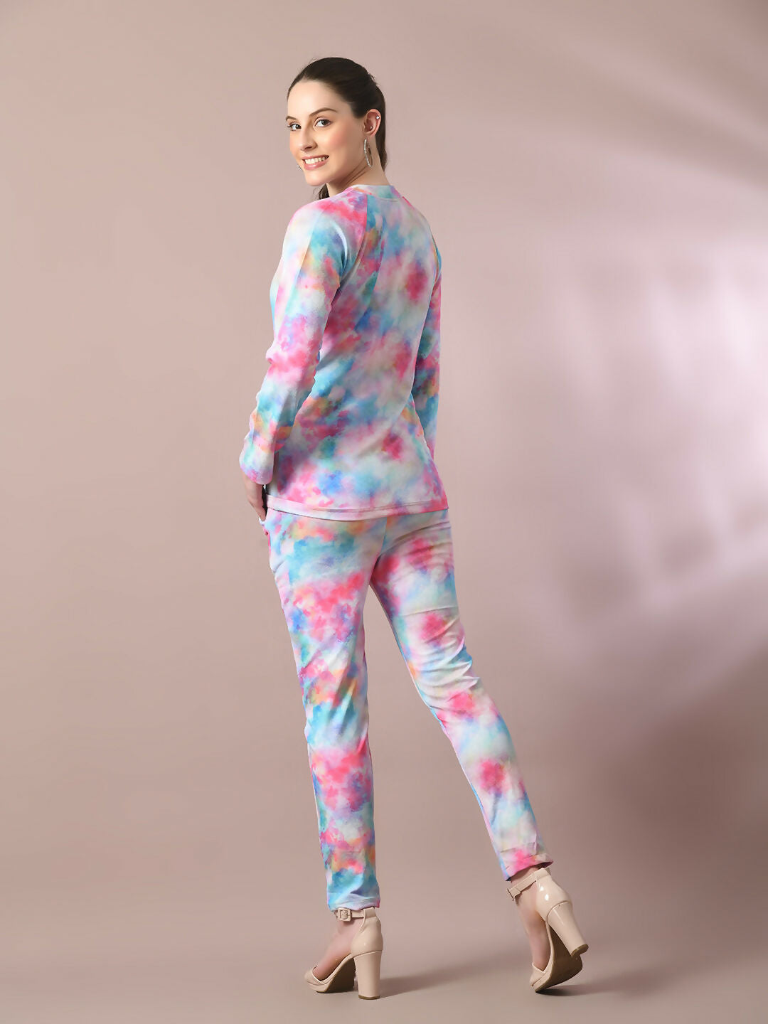 Myshka Women's Multi Printed Round Neck Party Top With Trousers Co-ord set - Swadesiicart