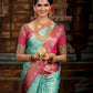 DEIANA'S Beautiful Designer Golden zari Soft Lichi Silk Saree - Sky - Swadesiicart