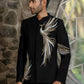 Black Bandhgala Elegance – Peacock Embroidery by Hilo Design
