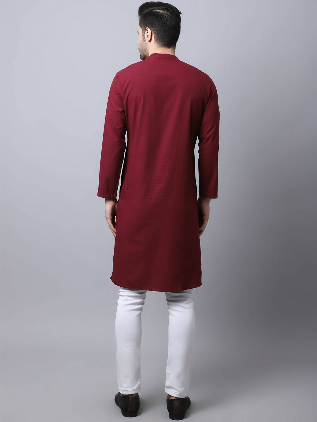 Even Apparels Maroon Pure Cotton Sherwani Men's Kurta With Asymetrical Cut | Swadesiicart