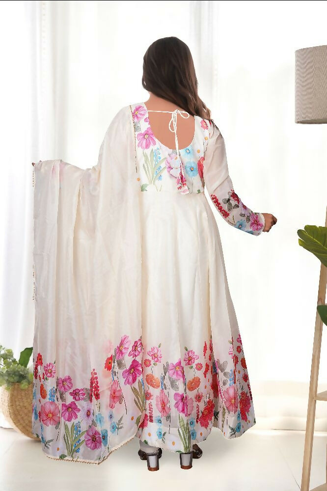 Joban Fashion Cream Kurta Set Organza Sequin Embroidery Work - Swadesiicart