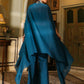 Janasya Teal Blue Georgette Embroidered Top Bottom Cape | Swadesiicart