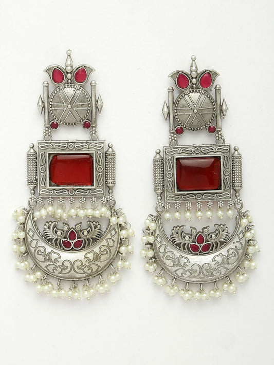 NVR Women's Silver-Plated Artificial Stones and Beads Chandbali Earrings | Swadesiicart