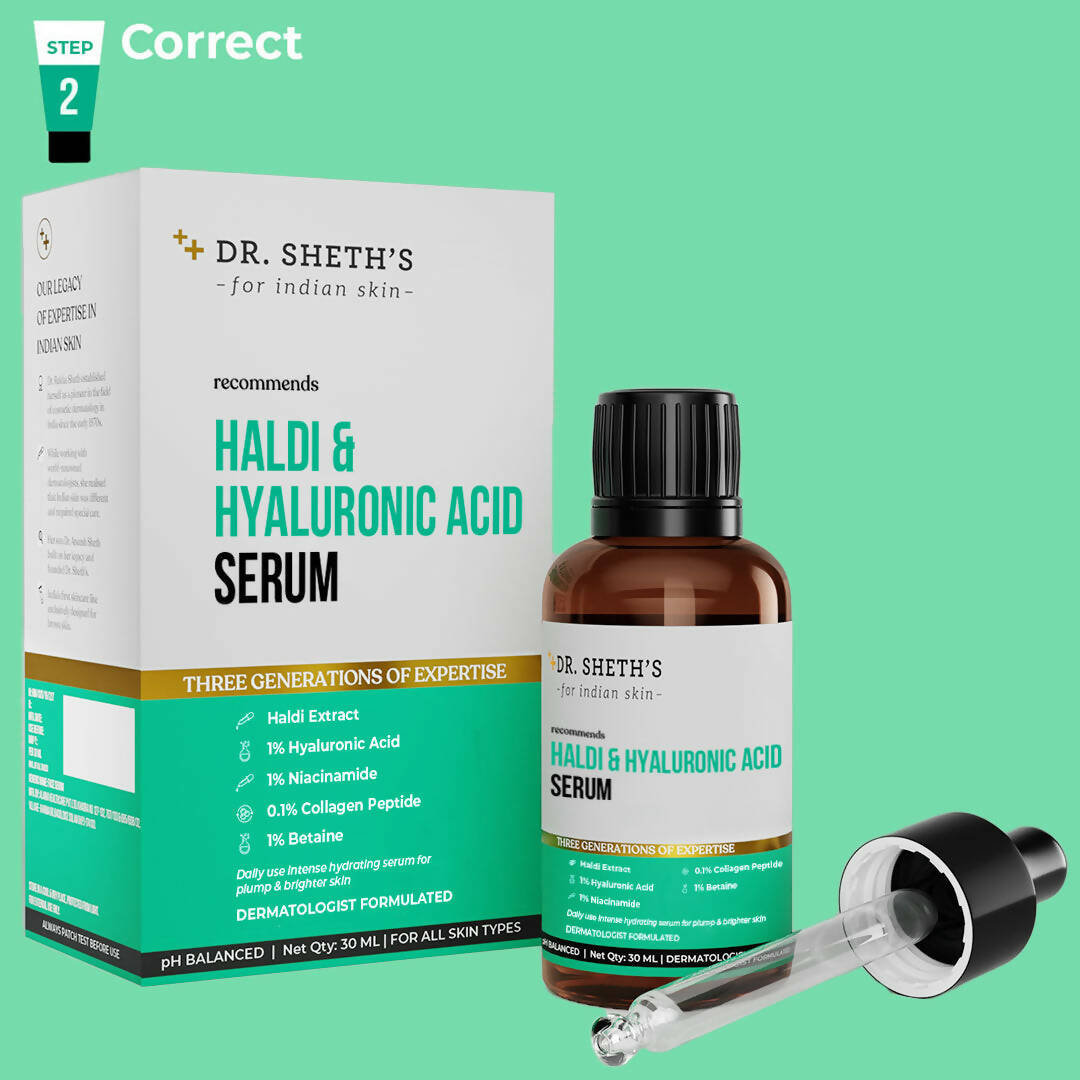 Dr. Sheth's Haldi & Hyaluronic Acid Face Serum with 1% Niacinamide For Hydration, Plump & Bouncy Skin, For All Skin Types - Limited Time Offer - Swadesiicart