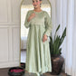 The52 Pista Women's Gorgeous Embroidered Vichitra Silk Fabric Flared Kurta Pant with Dupatta Set - Swadesiicart