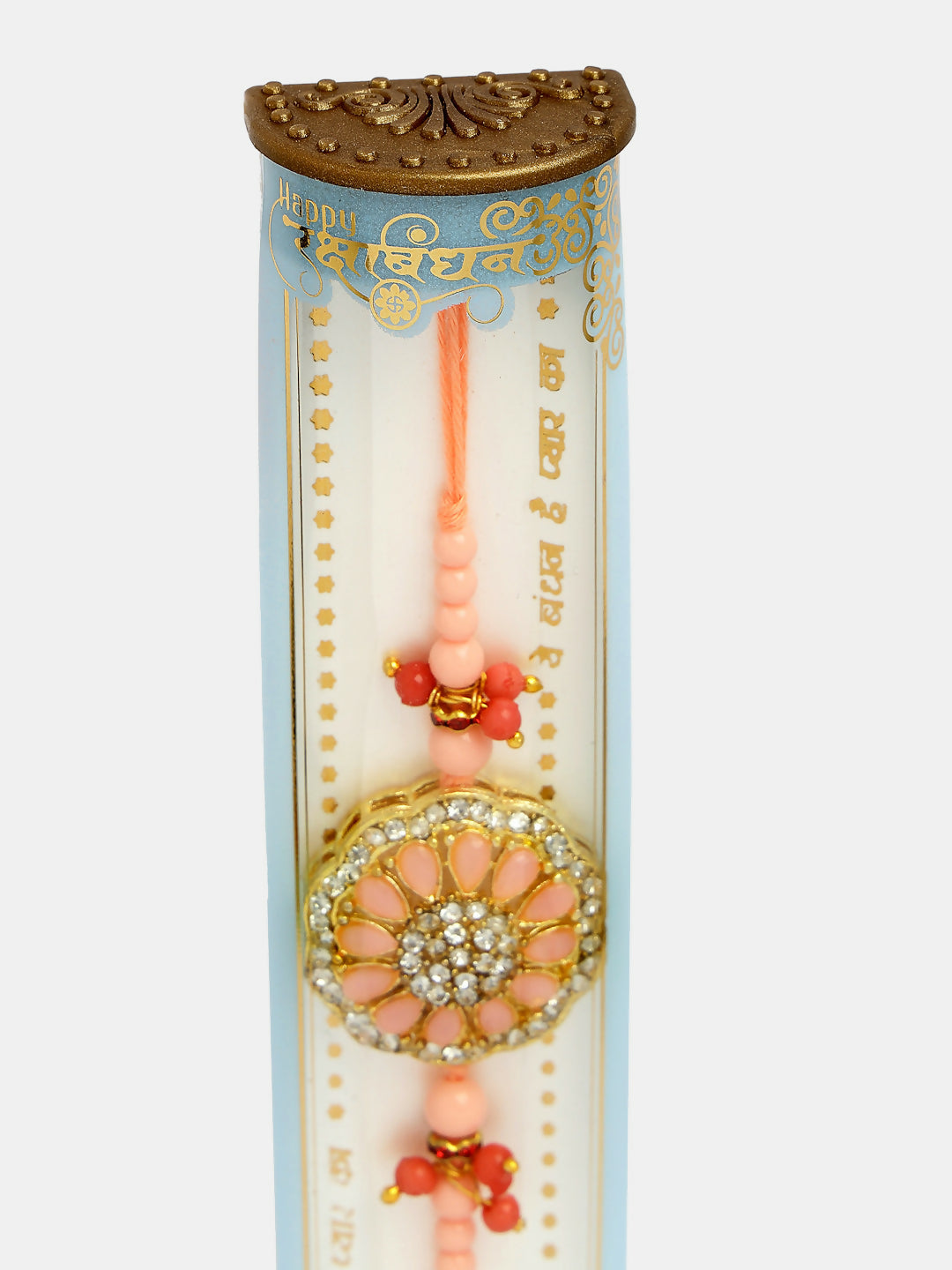 NVR Men Pink Stone-Studded Rakhi With Roli Chawal | Swadesiicart