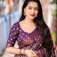 Purple Slub Silk Printed Saree with Unstitched Blouse - Hiral Fashion | Swadesiicart