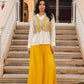 Juniper Women's Mustard Thread Embroidered Georgette Shirt Jacket & Palazzo Set With Mirror Work & Sequins - Swadesiicart