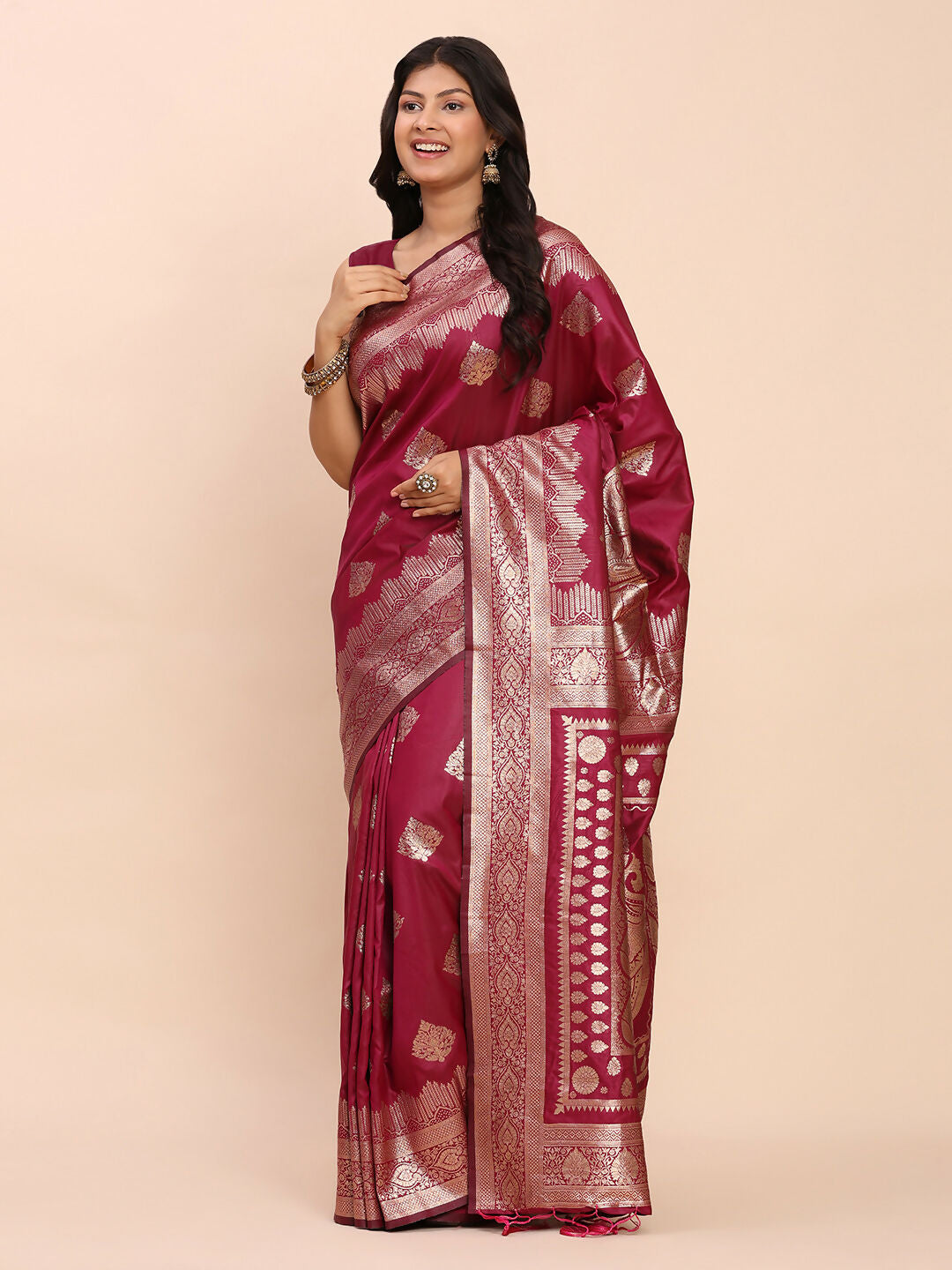 Astita Banarasi Silk Magenta Saree | Swadesiicart
