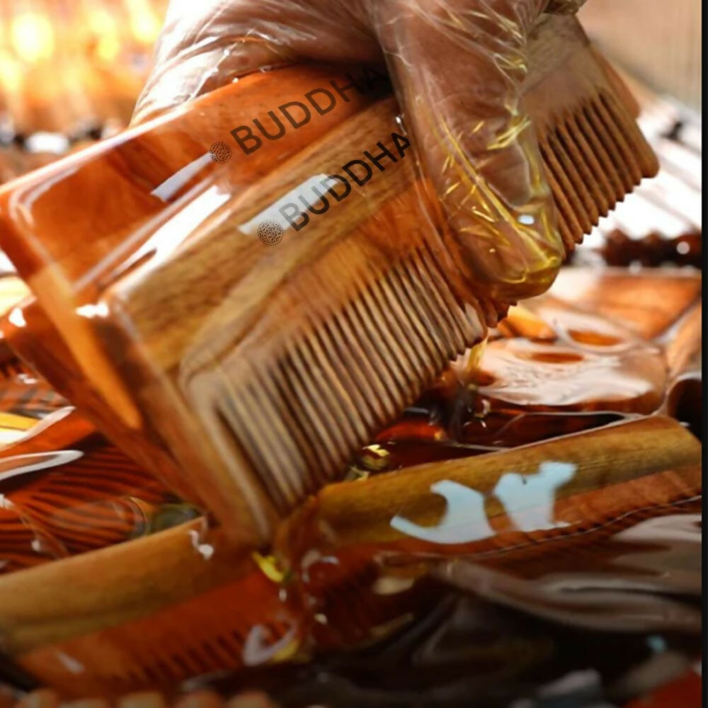 Buddha Natural Dual Tooth Kacchi Neem Wooden Comb - Swadesiicart