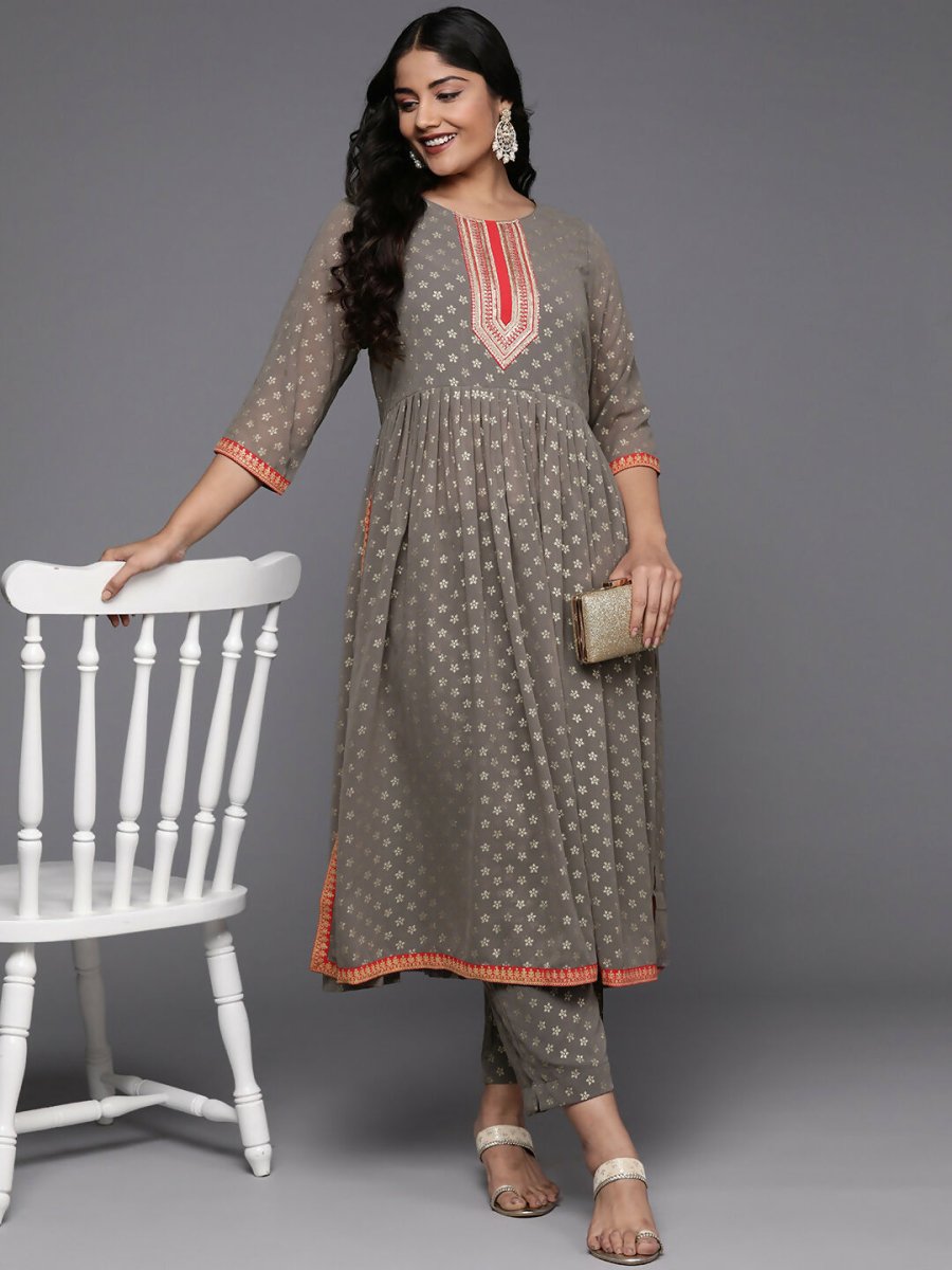 Ahalyaa Women's Traditional wear Kurta Set - Grey | Swadesiicart