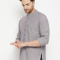 Even Apparels Grey Color Pure Cotton Short Men's Kurta With Band Collar | Swadesiicart